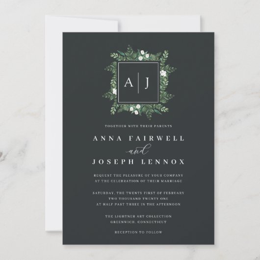 Invitation Monogramme de serre | Mariage botanique vert (Devant)