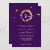 Invitation Monogramme de soleil et de lune Mariage violet (Devant / Derrière)