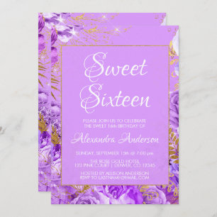 Invitation Monogramme de Sweet sixteen de Rose floral mauve