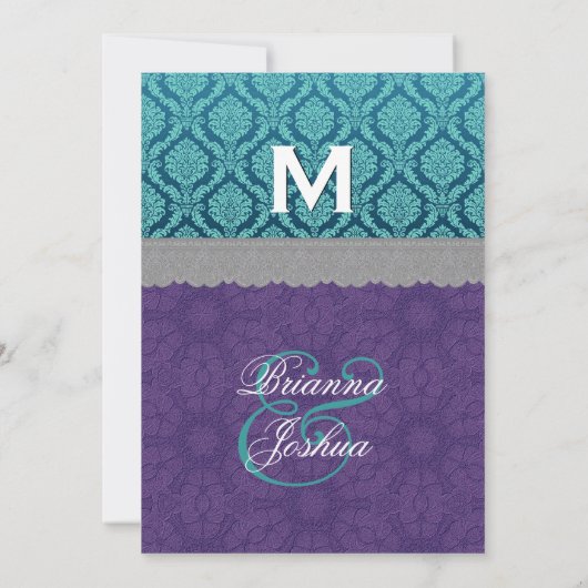 Invitation Monogramme de Teal, pourpre et gris G500E3 de (Dos)
