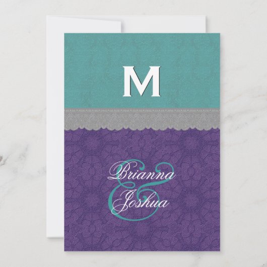 Invitation Monogramme de Teal, pourpre et gris G500E4 de (Dos)
