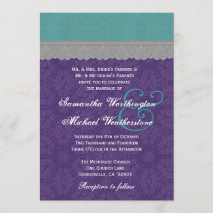 Invitation Monogramme de Teal, pourpre et gris G500E4 de