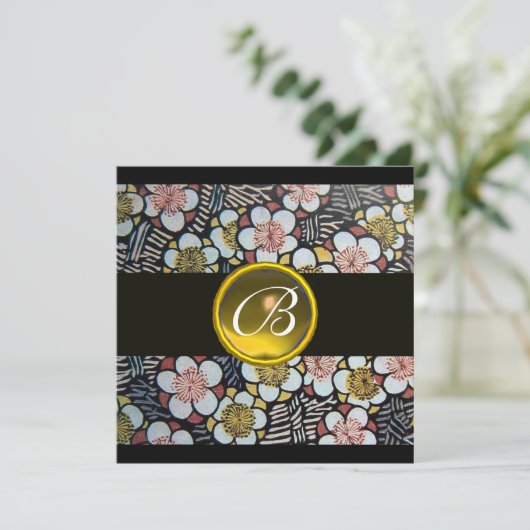 INVITATION MONOGRAMME DE TOPAZ JAUNE HAIKU/SPRING FLEURS (Debout devant)