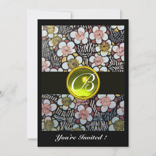 INVITATION MONOGRAMME DE TOPAZ JAUNE HAIKU/SPRING FLEURS (Devant)