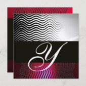 Invitation MONOGRAMME DE VAGUES ÉLÉGANTES, Rouge Or Ruby Bour (Devant / Derrière)