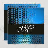 Invitation MONOGRAMME DE VAGUES ÉLÉGANTES, saphir bleu (Devant / Derrière)