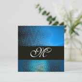 Invitation MONOGRAMME DE VAGUES ÉLÉGANTES, saphir bleu (Debout devant)