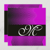 Invitation MONOGRAMME DE VAGUES STYLISH, noir et blanc, viole (Devant / Derrière)