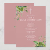 Invitation Monogramme de verdure de rose poussiéreuse Premièr (Devant / Derrière)