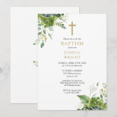 Invitation Monogramme de verdure d'eucalyptus baptême (Devant / Derrière)