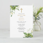 Invitation Monogramme de verdure d'eucalyptus Baptême (Debout devant)
