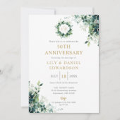 Invitation Monogramme de verdure florale 50e anniversaire de (Devant)