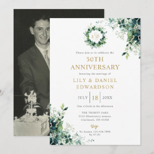 Invitation Monogramme de verdure florale 50e anniversaire de