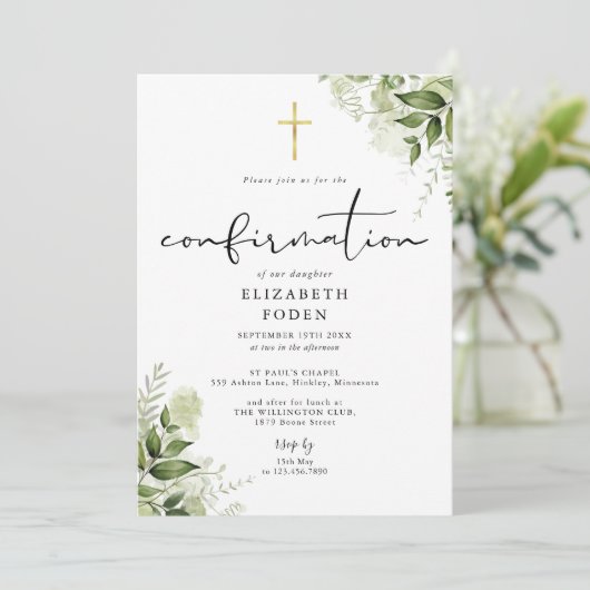 Invitation Monogramme de verdure rustique Confirmatiome (Debout devant)