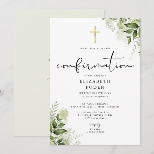 Invitation Monogramme de verdure rustique Confirmatiome (Devant / Derrière)