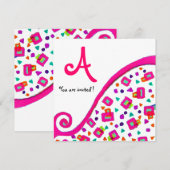 INVITATION MONOGRAMME DÉCO ABSTRAIT BLANC FUCHSIA ROSE (Devant / Derrière)