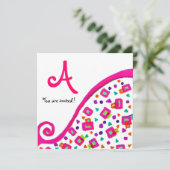 INVITATION MONOGRAMME DÉCO ABSTRAIT BLANC FUCHSIA ROSE (Debout devant)