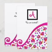 INVITATION MONOGRAMME DÉCO ABSTRAIT BLANC FUCHSIA ROSE (Devant / Derrière)