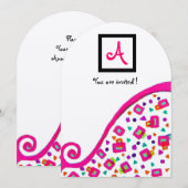 INVITATION MONOGRAMME DÉCO ABSTRAIT BLANC FUCHSIA ROSE (Devant / Derrière)