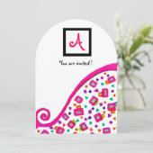 INVITATION MONOGRAMME DÉCO ABSTRAIT BLANC FUCHSIA ROSE (Debout devant)