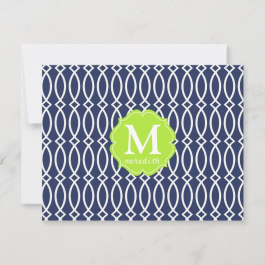 Invitation Monogramme d'élégance Navy Blue Modern Trellis (Devant)