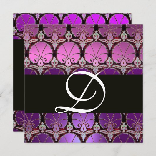 INVITATION MONOGRAMME DES CARNATIONS DE DOMMASQUES NOIRS VIOL (Devant / Derrière)