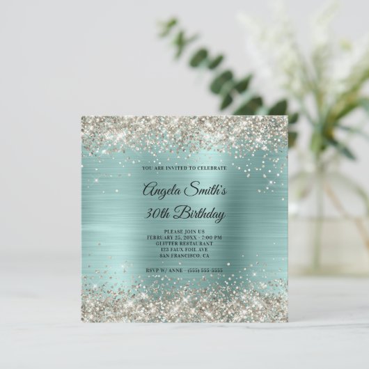 Invitation Monogramme d'huile de Parties scintillant Platine  (Debout devant)