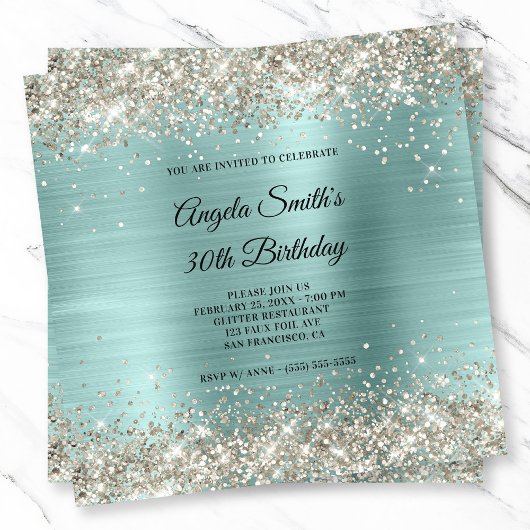 Invitation Monogramme d'huile de Parties scintillant Platine 
