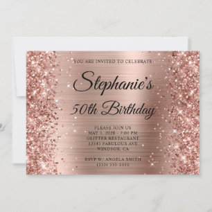 Invitation Monogramme d'huile d'or Rose Glittery 50e annivers