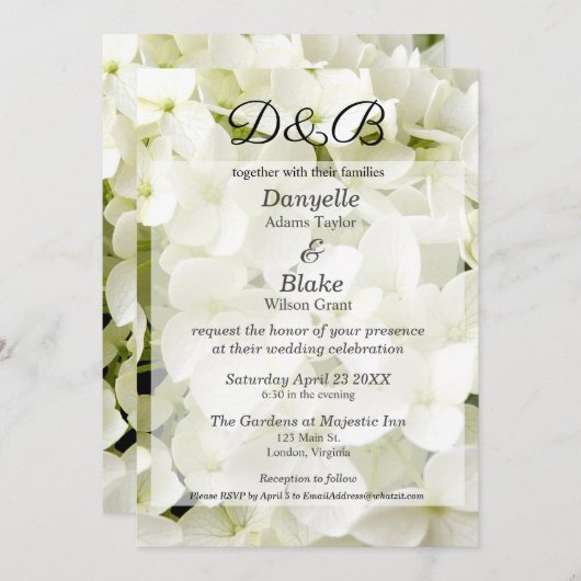 Invitation Monogramme d'Hydrangée blanche classique (Devant / Derrière)