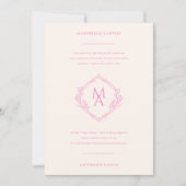 Invitation Monogramme diamant avec fleurs en Mariage rose (Devant)