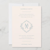 Invitation Monogramme Diamant Avec Fleurs Mariage Bleu Dusty (Devant)
