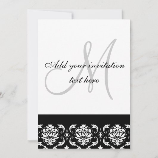 Invitation Monogramme d'invitation de mariage noir rose damas (Dos)