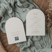 Invitation Monogramme d'ivoire d'or romantique QR Code Arch M