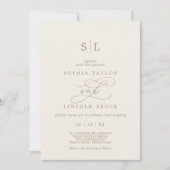 Invitation Monogramme d'ivoire d'or romantique QR Code RSVP M (Devant)