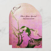 Invitation MONOGRAMME D'OISEAU DE PRINTEMPS Fuchsia rose Brow (Devant / Derrière)