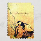 Invitation MONOGRAMME D'OISEAU DE PRINTEMPS, jaune brun champ (Devant / Derrière)