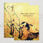 Invitation MONOGRAMME D'OISEAU DE PRINTEMPS, jaune marron cha (Devant / Derrière)