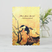 Invitation MONOGRAMME D'OISEAU DE PRINTEMPS, jaune marron cha (Debout devant)