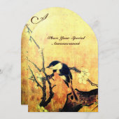 Invitation MONOGRAMME D'OISEAU DE PRINTEMPS, Or Jaune Brun (Devant / Derrière)