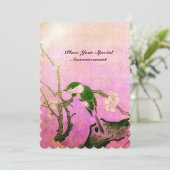 Invitation MONOGRAMME D'OISEAU DE PRINTEMPS Rose Fuchsia Blan (Debout devant)
