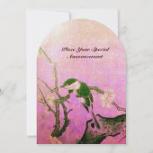 Invitation MONOGRAMME D'OISEAU DE PRINTEMPS Rose Fuchsia Blan (Devant)