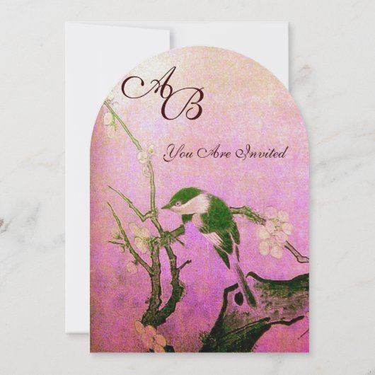 Invitation MONOGRAMME D'OISEAU DE PRINTEMPS Rose Fuchsia Blan (Dos)