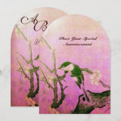 Invitation MONOGRAMME D'OISEAU DE PRINTEMPS Rose Fuchsia Blan (Devant / Derrière)