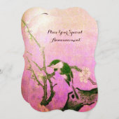 Invitation MONOGRAMME D'OISEAU DE PRINTEMPS Rose Fuchsia Blan (Devant / Derrière)
