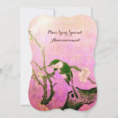 Invitation MONOGRAMME D'OISEAU DE PRINTEMPS Rose Fuchsia Blan (Devant)