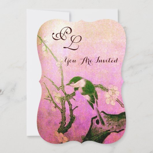 Invitation MONOGRAMME D'OISEAU DE PRINTEMPS Rose Fuchsia Blan (Dos)