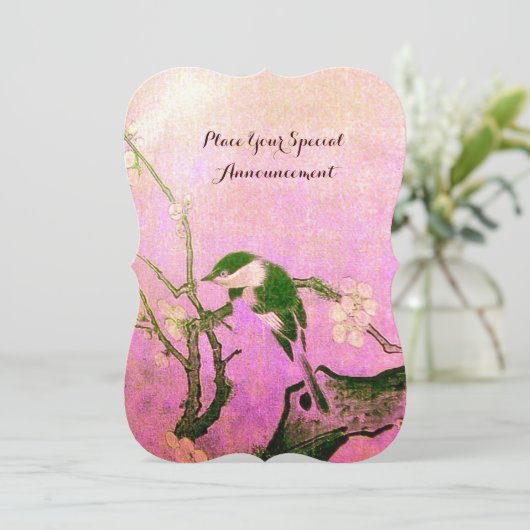 Invitation MONOGRAMME D'OISEAU DE PRINTEMPS Rose Fuchsia Blan (Debout devant)