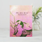 Invitation MONOGRAMME D'OISEAU DE PRINTEMPS rose fuchsia blan (Debout devant)
