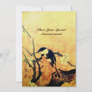 Invitation MONOGRAMME D'OISEAU PRINTEMPS, Brown Jaune or